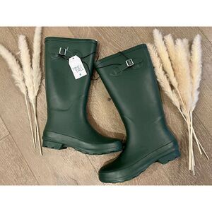 NEW Women's Time & Tru Tall Matte Hunter Green Rain Buckle Waterproof Boots Sz 8
